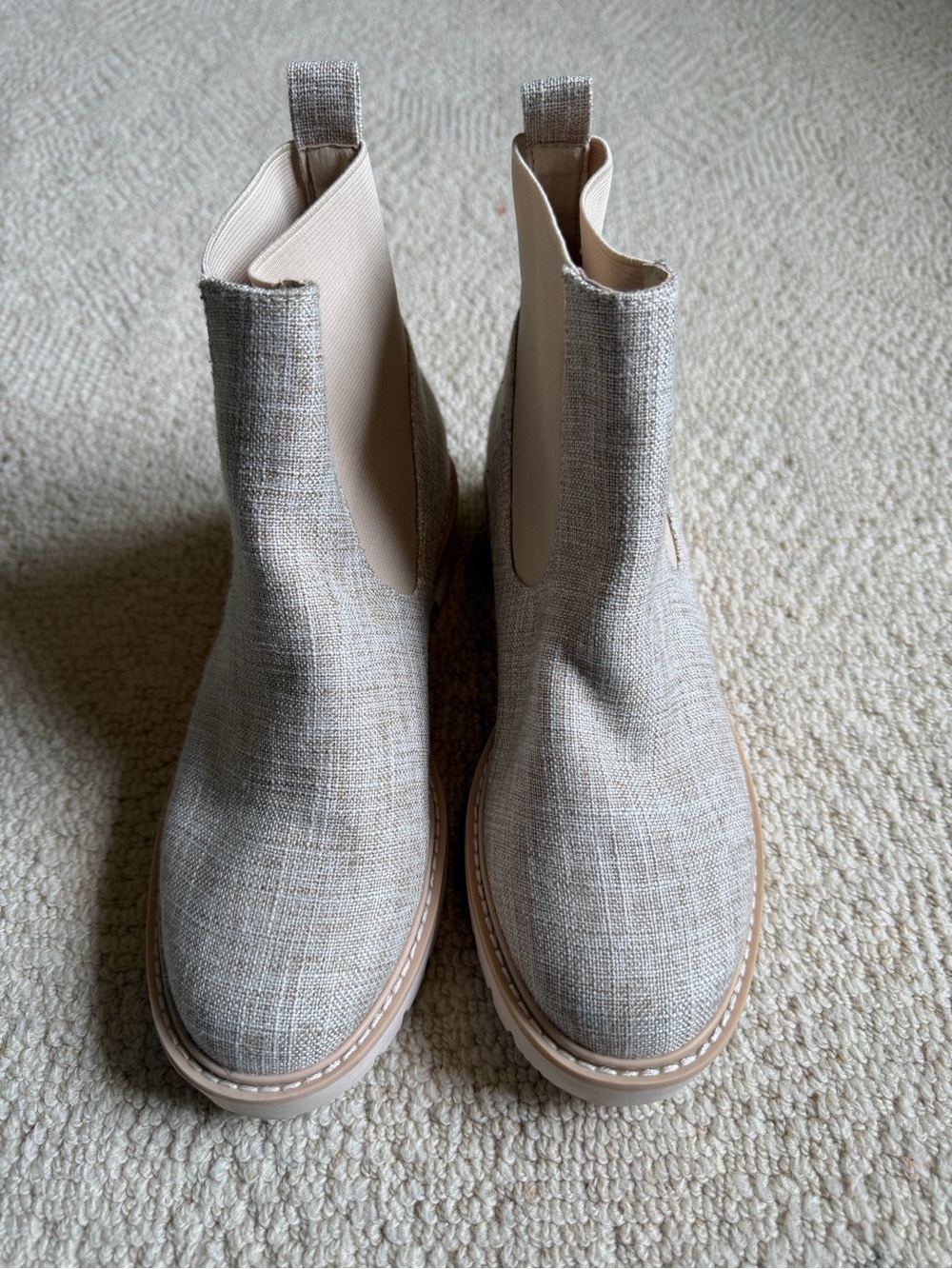 Dolce Vita Beige Linen Chelsea Ankle Boots